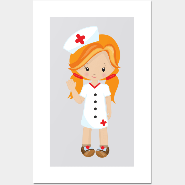 Nurse, Medicine, Doctor, Cute Girl, Orange Hair Wall Art by Jelena Dunčević